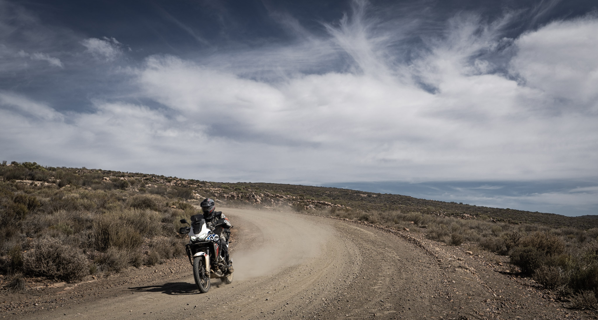Johan riding his Africa Twin in the Cederberge mountains